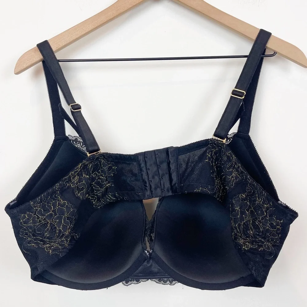 Torrid Curve Black Lace with Gold Detail Padded Bra Size 42DDD